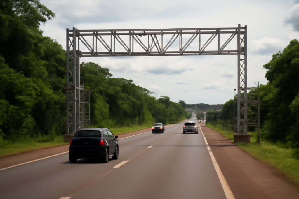 Vista conceptual de la Ruta Nacional 12 con posible ubicación de peaje en la Ruta 12 cerca de un acceso urbano