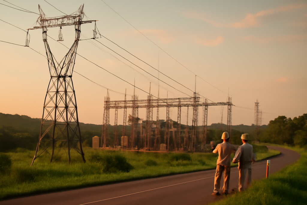 Líneas de alta tensión y subestación en Misiones representando el subsidio energético Misiones