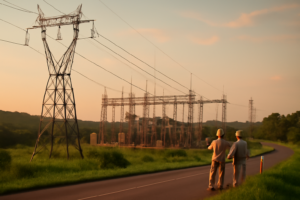 Líneas de alta tensión y subestación en Misiones representando el subsidio energético Misiones