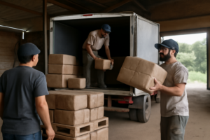 Camión cargado con paquetes de yerba misionera listo para distribución