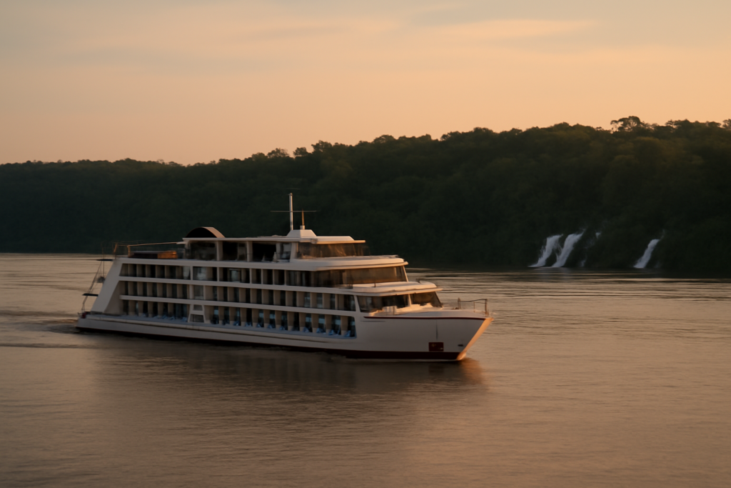 Crucero fluvial de lujo navegando por el Paraná cerca de la selva misionera — cruceros Posadas Iguazú