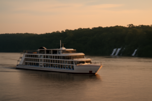 Crucero fluvial de lujo navegando por el Paraná cerca de la selva misionera — cruceros Posadas Iguazú