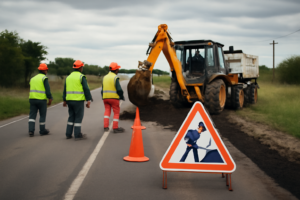 Equipo de mantenimiento en ruta provincial, ilustración de seguridad vial en Misiones