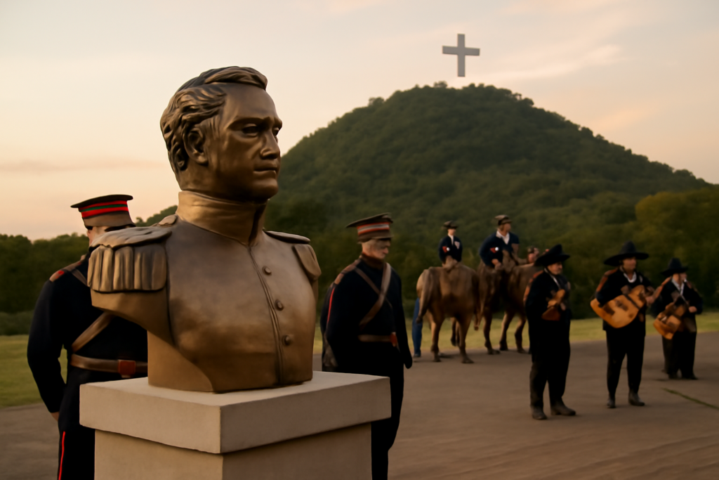 Busto de Artigas en Santa Ana con cabalgata y custodios durante el Mes de Artigas en Misiones