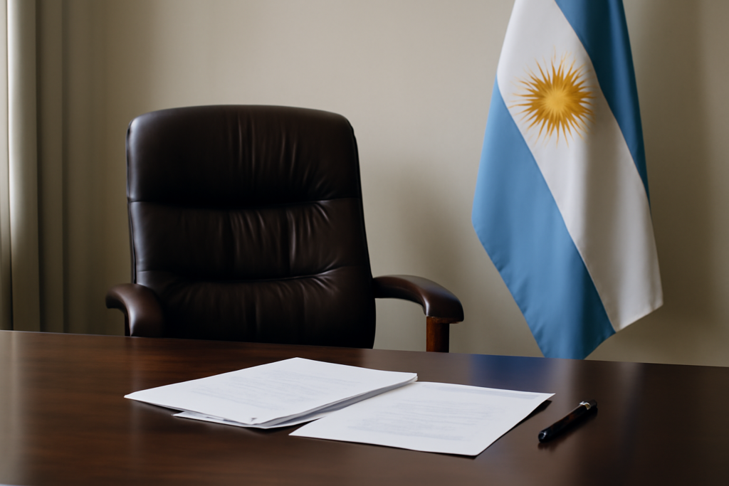 Despacho institucional con bandera argentina, ilustrando la asunción de Richard Malan en el Incucai