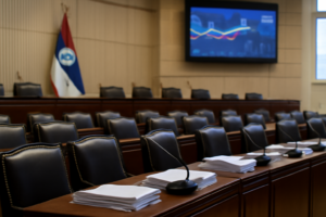 Hemiciclo de la Legislatura con documentos sobre el Presupuesto 2027 Misiones